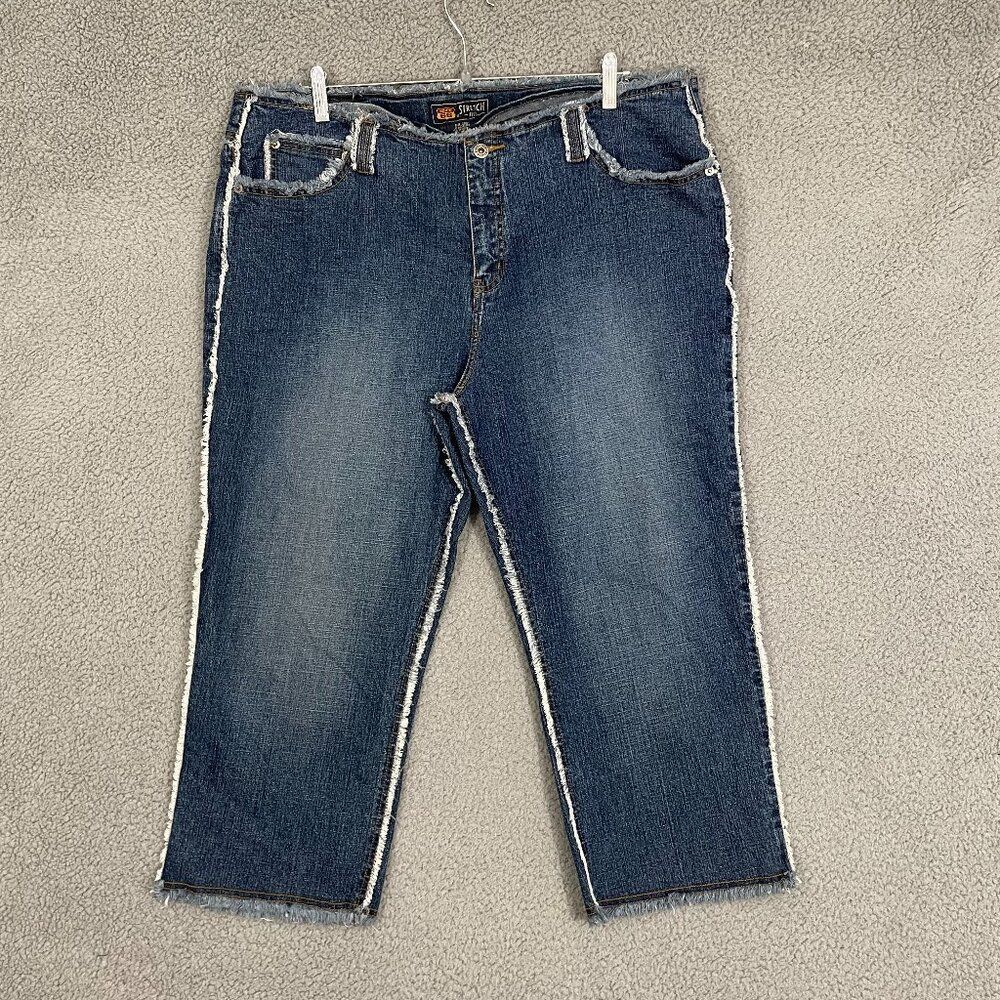 Route 66 Jeans Women 20 Blue Dark Wash Frayed Cropped Denim